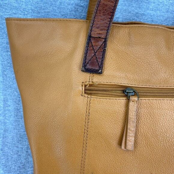 G.H. Bass Leather Purse Tan Brown Tote Bag Shoulder Bag Handbag Carryall - Picture 11 of 16